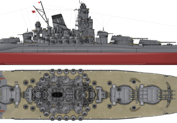 Боевой корабль IJN Yamato 1945 [Battleship] - чертежи, габариты, рисунки